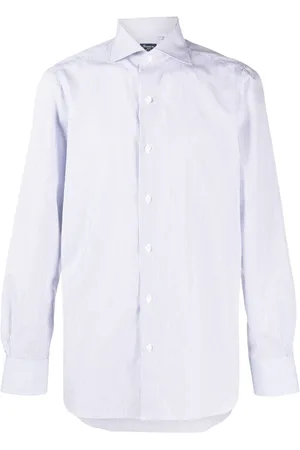 Finamore Camisa con cuello italiano y motivo de rayas
