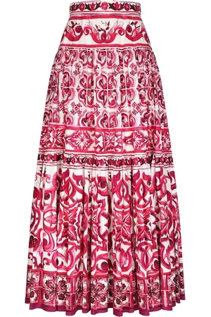Dolce & Gabbana Falda larga plisada con estampado Mayólica