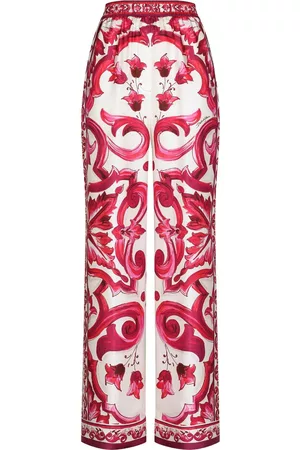 Dolce & Gabbana Mujer De cintura alta - Pantalones rectos con estampado Mayólica