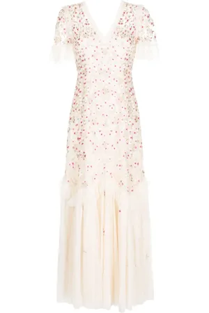 Needle & Thread Vestido con bordado floral y cuello en V