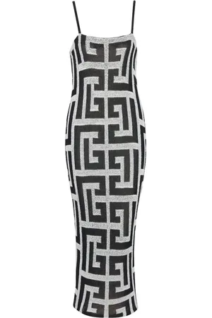 Balmain Vestido midi con monograma en jacquard