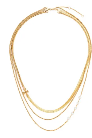 Tory Burch Collar con múltiples cadenas y placa del logo