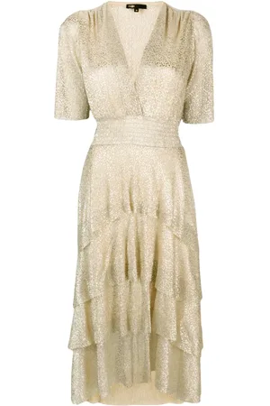 Maje Vestido con volantes y cuello en V
