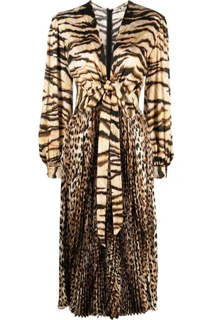 Roberto Cavalli Vestido midi con animal print y nudo en la parte delantera