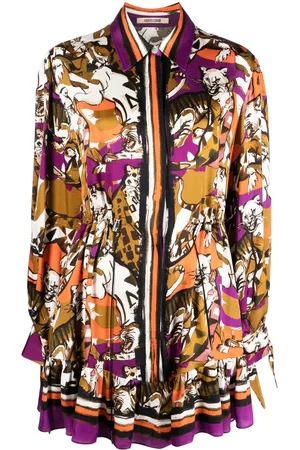 Roberto Cavalli Vestido camisero con animal print y cordones