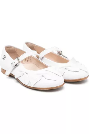 Florens Niña y chica adolescente Flats - Bow-embellished leather ballerina shoes