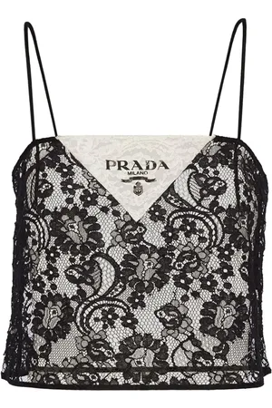 Prada Top corto con encaje floral