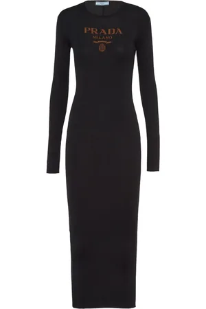 Prada Vestido midi de seda con logo estampado