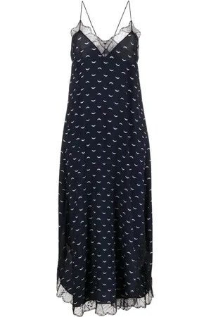 Zadig & Voltaire Vestido midi de seda con ribete de encaje