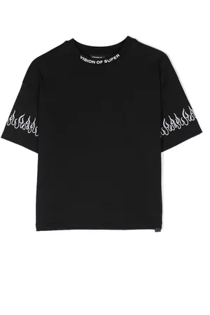 Vision Of Super Estampadas - Logo-neckline flame-print T-shirt