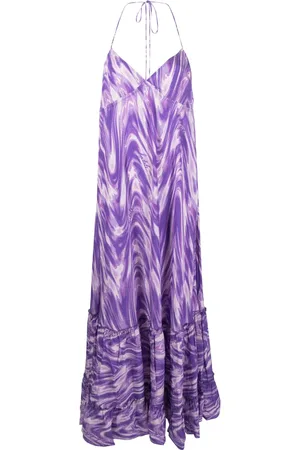 ROTATE Vestido largo con cuello halter y olas estampadas