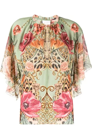 Camilla Blusa estampada con volantes en las mangas