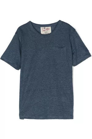 MC2 SAINT BARTH Playeras originales - Logo-embroidered linen T-shirt