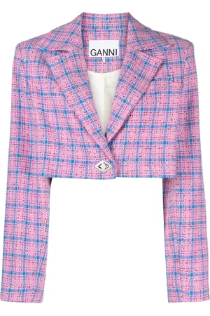 Ganni Blazer corto con cuadros estampados