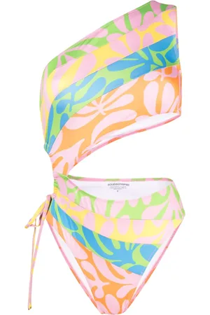 Solid Traje de baño asimétrico con estampado de hoja