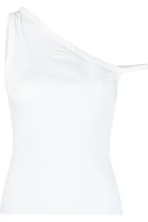 Courrèges Top con logo bordado y un hombro descubierto