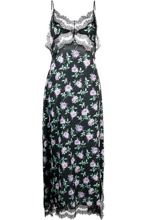 Msgm Slip dress largo con rosas estampadas