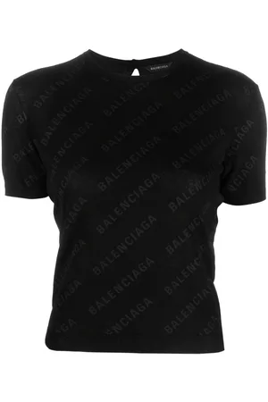 Balenciaga Mujer Estampados - Logo-print cotton knitted top