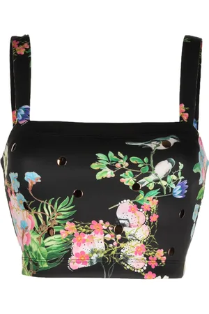 Cynthia Rowley Top corto sin mangas con estampado floral
