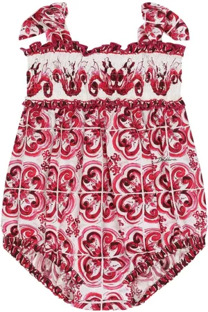 Dolce & Gabbana Bebé Mamelucos - Majolica-print cotton romper