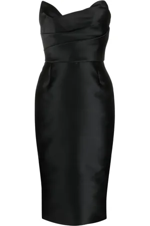 Marchesa Notte Vestido midi strapless con efecto satinado