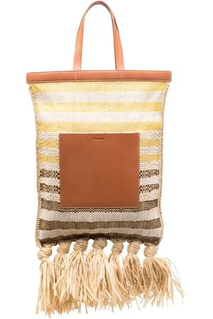 Jil Sander Tote entretejida de rafia con motivo de rayas