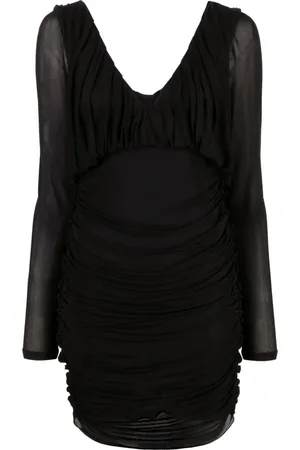 Saint Laurent Vestido corto con diseño drapeado y cuello en V