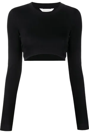 Palm Angels Top de tejido fino de canalé corto manga larga