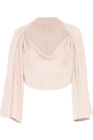 RTA Top con cuello desbocado y mangas drapeadas