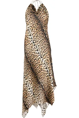 Roberto Cavalli Vestido de seda con dobladillo asimétrico y cuello desbocado