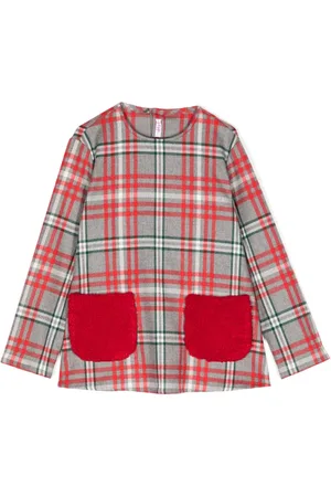 Il gufo Blusa con motivo de cuadros y detalle de pelo artificial
