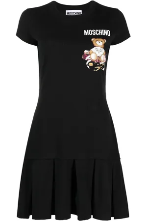 Moschino Vestido corto plisado con logo estampado