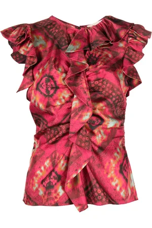 ULLA JOHNSON Blusa con volantes y estampado abstracto