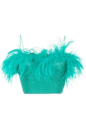 Oseree Top corto con detalle de plumas