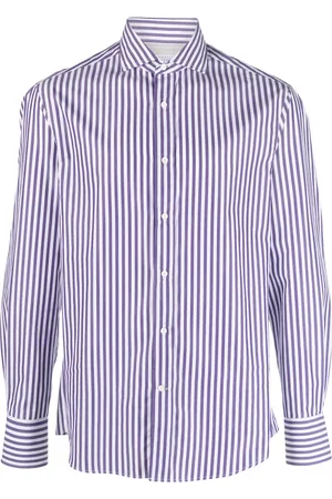 Brunello Cucinelli Camisa manga larga con rayas estampadas