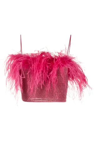 Oseree Top corto con detalle de plumas