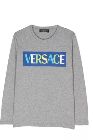 VERSACE Playera manga larga con logo estampado