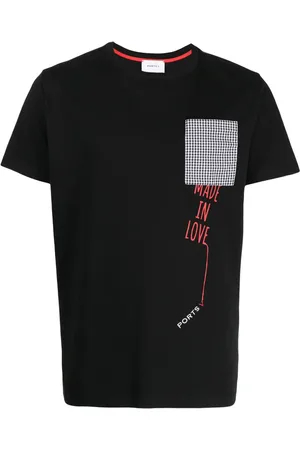 Ports V Playera con logo bordado y cuadros estampados