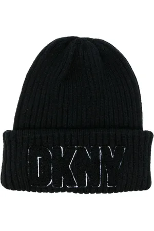 DKNY Gorro tejido de canalé con parche del logo