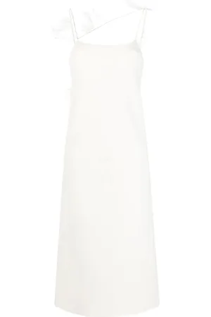 Jil Sander Slip dress con ribete de plumas