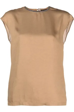 Fabiana Filippi Blusa manga corta bordada con mostacilla