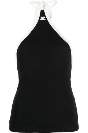 Courrèges Top con logo bordado y cuello halter