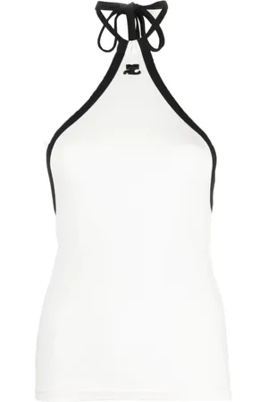 Courrèges Top con logo bordado y cuello halter