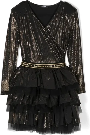 Balmain Vestido cruzado con logo en la pretina