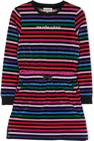 Sonia Rykiel Enfant Vestido de terciopelo manga larga con motivo de rayas