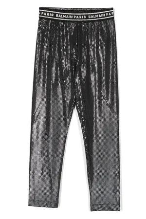 Balmain Leggins con efecto metalizados y logo en la pretina