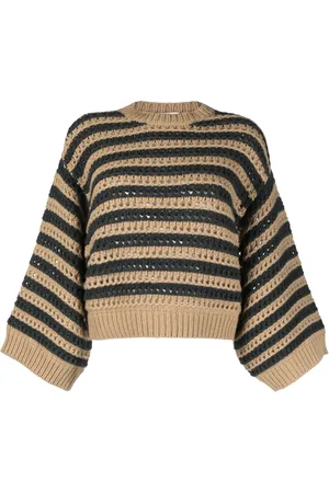 Brunello Cucinelli Suéter tejido de crochet con motivo de rayas