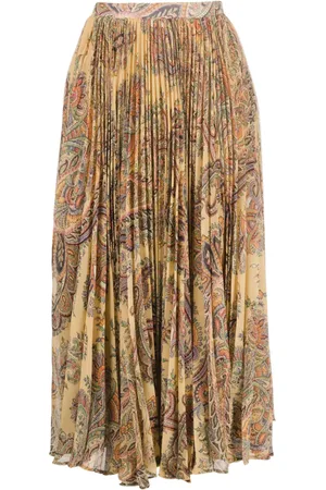 Etro Falda midi de seda plisada con estampado de cachemira