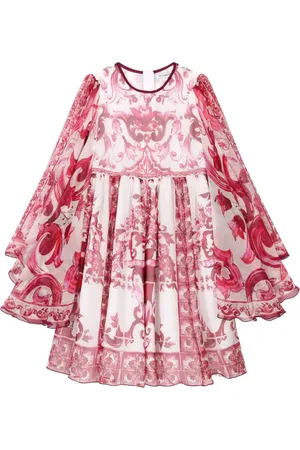 Dolce & Gabbana Vestido de gasa drapeado con estampado Mayólica