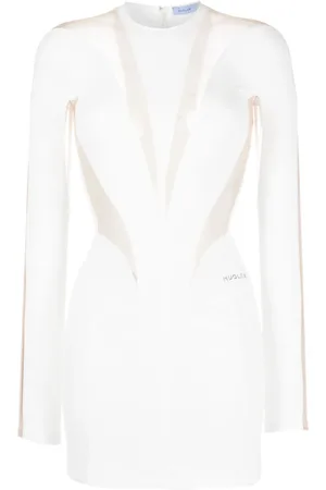 MUGLER Vestido corto con diseño ajustado y paneles transparentes